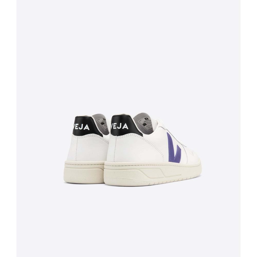 Men's Veja V-10 LEATHER Sneakers White/Purple/Black | ZA 328VRW